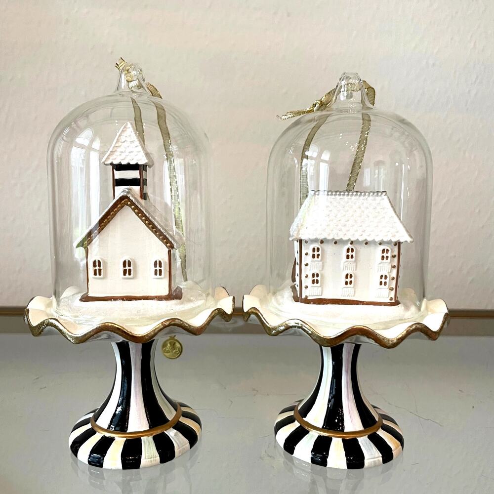 NEW Mackenzie-Childs Gingerbread Cloche Ornaments Set of 2 Christmas Decor